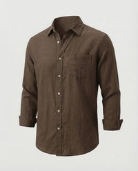 Dante Linen Blend Shirt with Chest Pocket in Brown