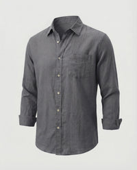 Dante Linen Blend Shirt with Chest Pocket in Grey