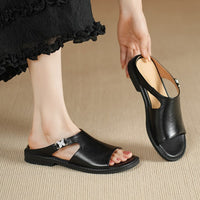 Daphne Cutout Leather Mule Sandal in Charcoal