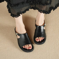 Daphne Cutout Leather Mule Sandal in Charcoal