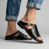Daphne Cutout Leather Mule Sandal in Charcoal