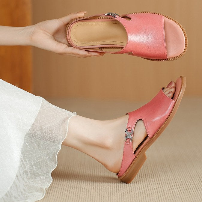 Daphne Cutout Leather Mule Sandal in Coral Rose