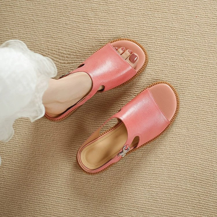 Daphne Cutout Leather Mule Sandal in Coral Rose