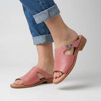 Daphne Cutout Leather Mule Sandal in Coral Rose