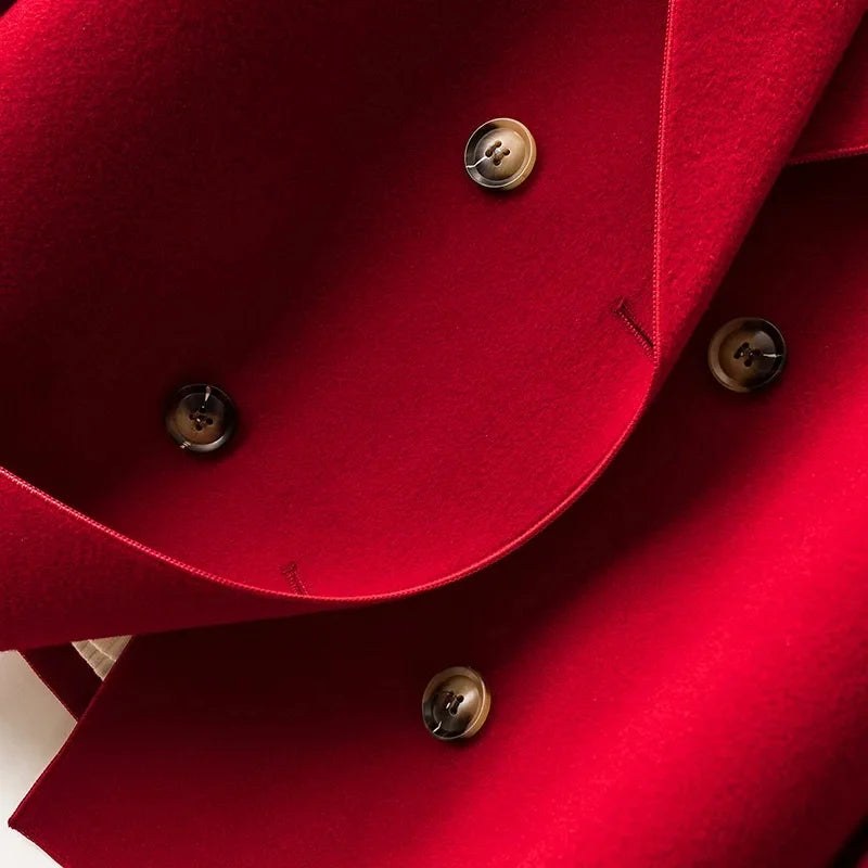 Daphne Double Breasted Pea Coat in Crimson