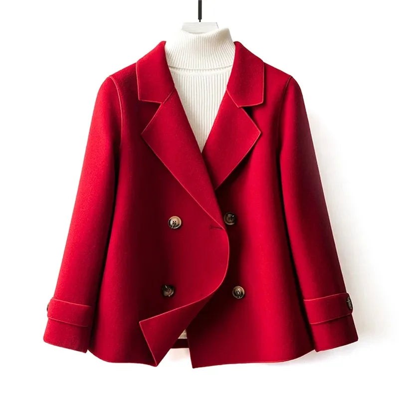 Daphne Double Breasted Pea Coat in Crimson