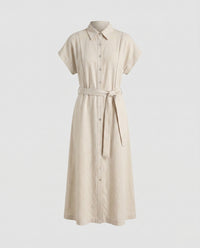 Daphne Elegant Maxi Dress with Belted in Beige