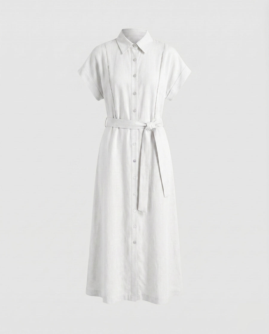 Daphne Elegant Maxi Dress with Belted in Ivory