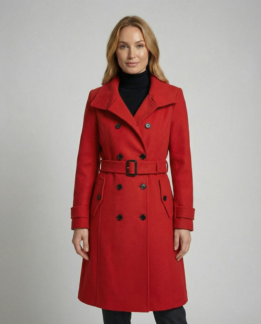 Daphne Elegant Trench Coat in Red