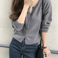 Daphne Knit Cardigan with Button Front in Light Grey