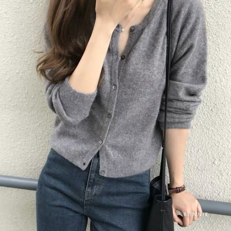 Daphne Knit Cardigan with Button Front in Light Grey