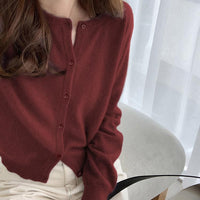 Daphne Knit Cardigan with Button Front in Wine Red