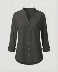 Daphne Linen Blouse with Oversized in Black