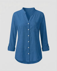 Daphne Linen Blouse with Oversized in Blue