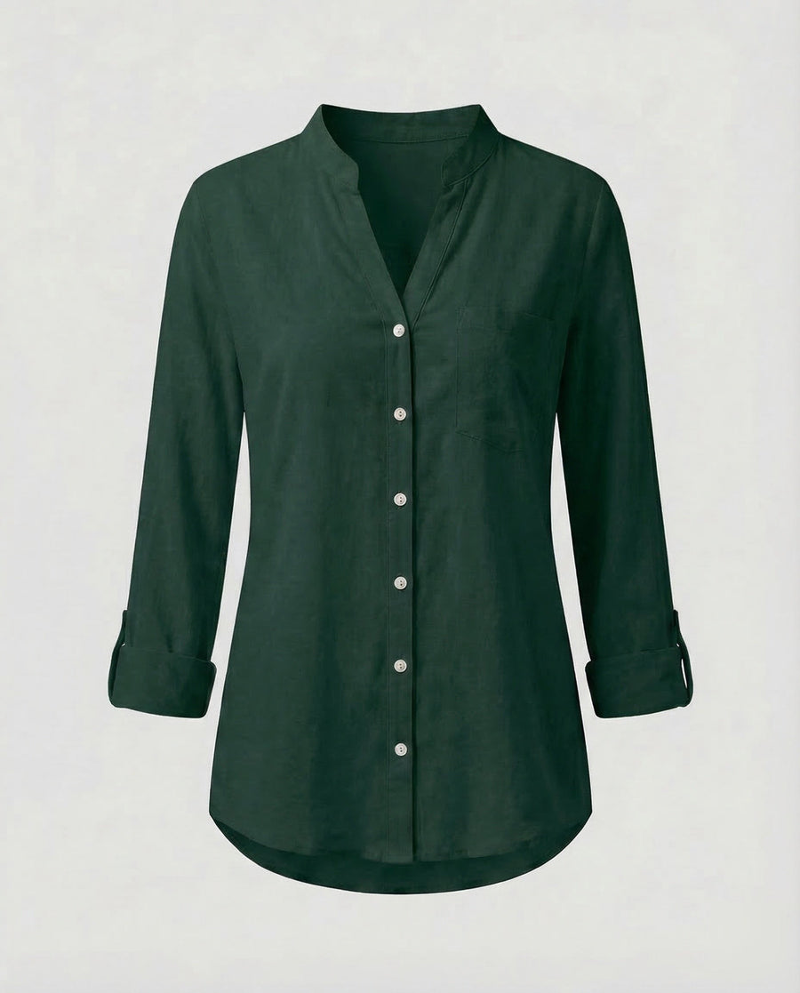 Daphne Linen Blouse with Oversized in Green