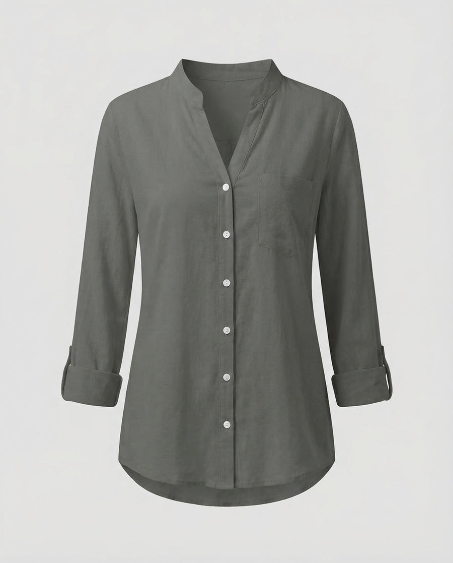 Daphne Linen Blouse with Oversized in Grey