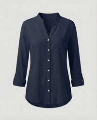 Daphne Linen Blouse with Oversized in Navy