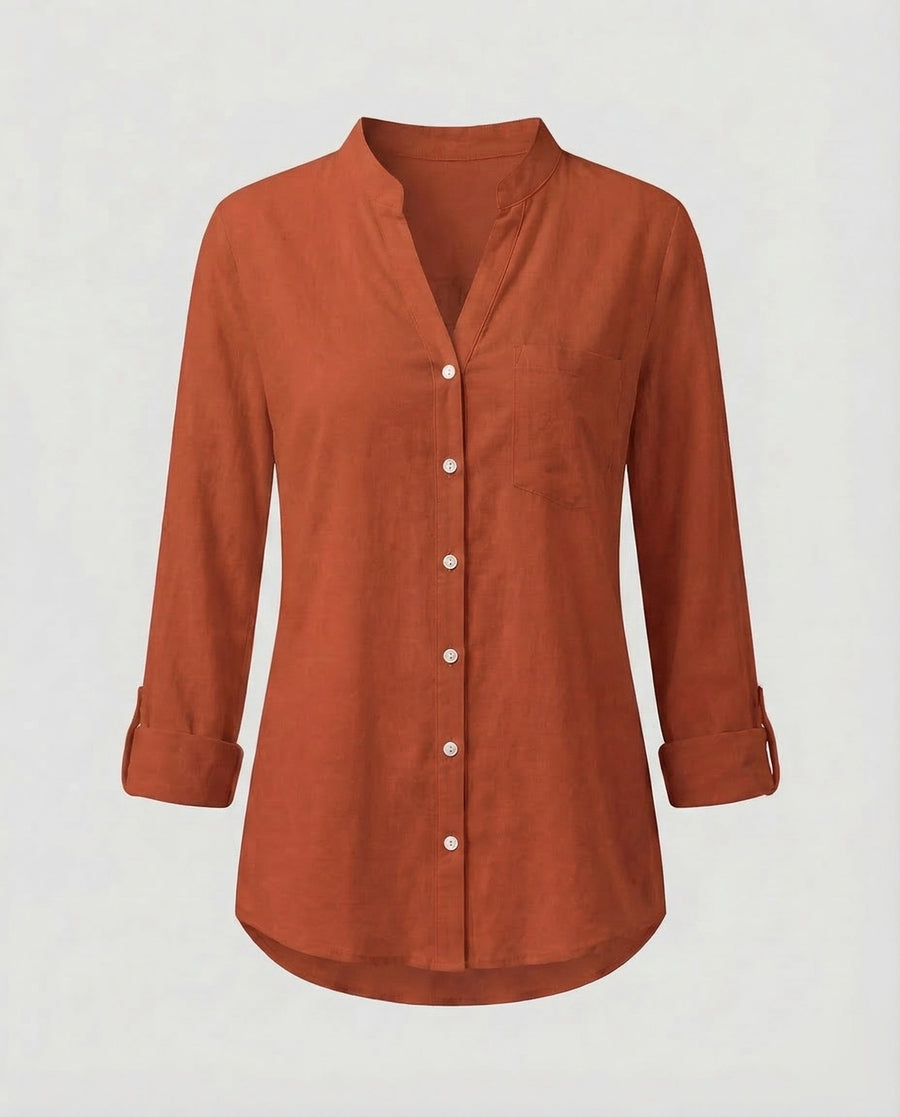 Daphne Linen Blouse with Oversized in Red
