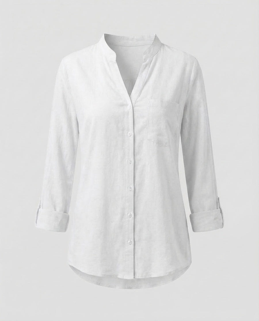 Daphne Linen Blouse with Oversized in White