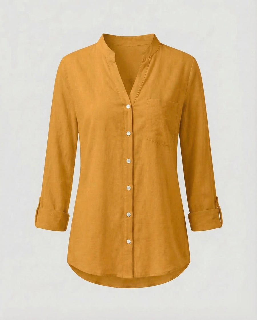 Daphne Linen Blouse with Oversized in Yellow