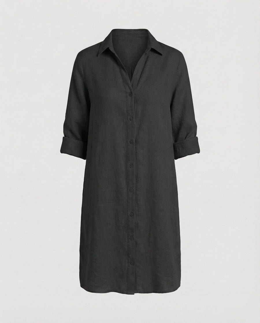 Daphne Linen Dress in Black