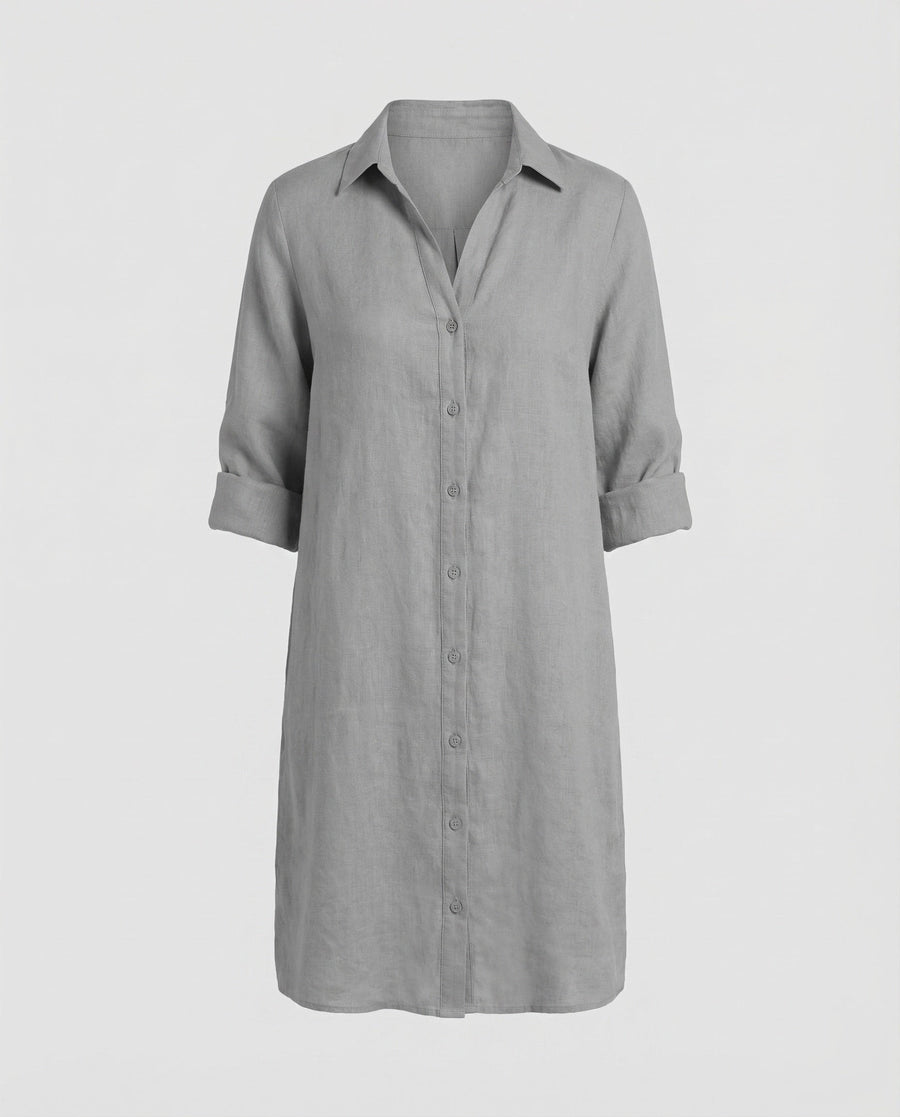 Daphne Linen Dress in Grey