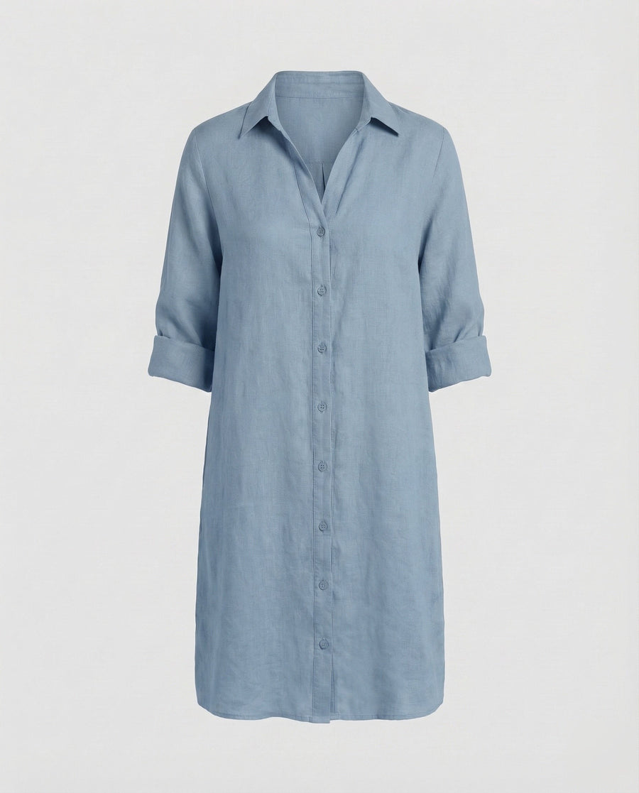 Daphne Linen Dress in Light Blue