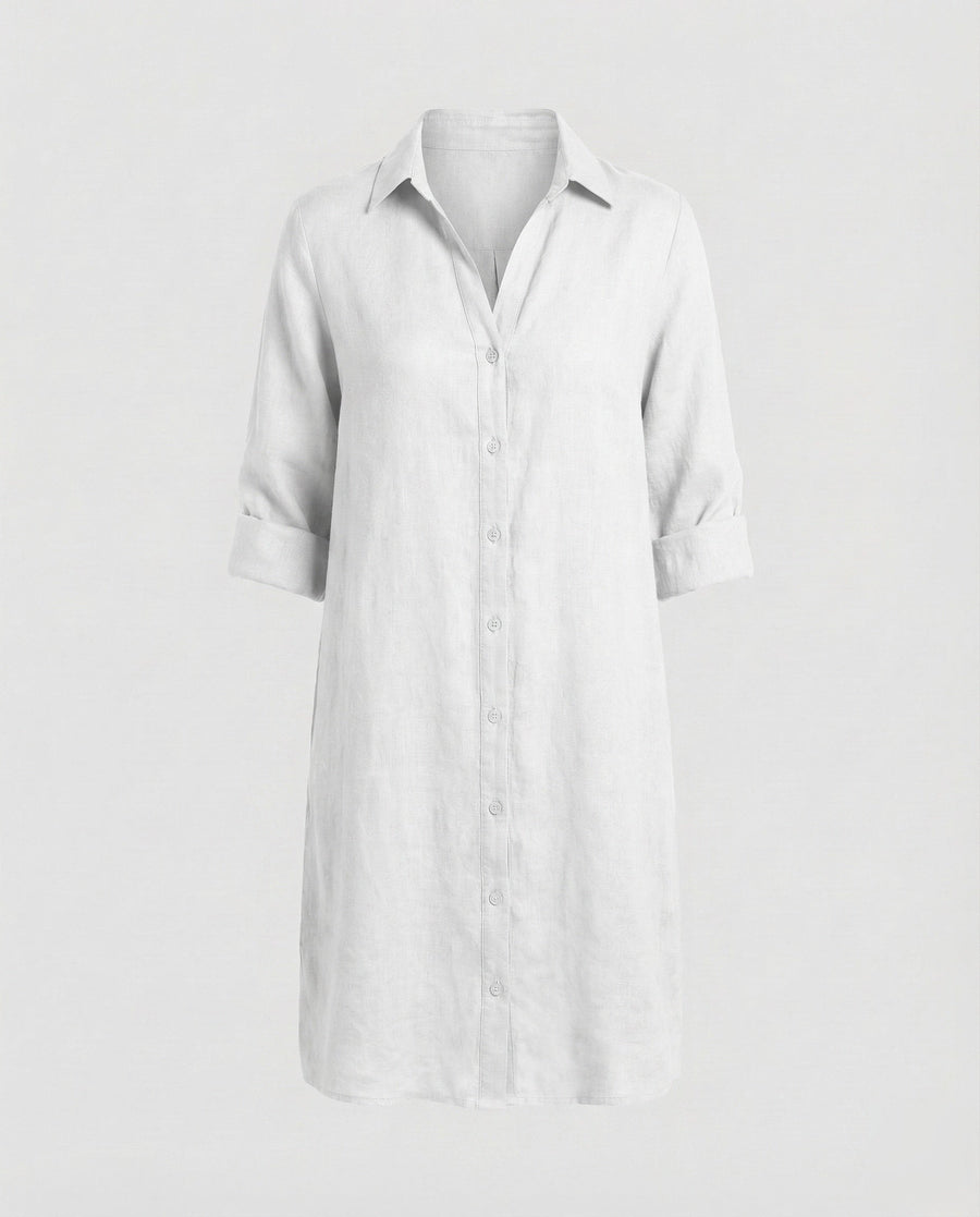 Daphne Linen Dress in White
