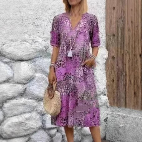Dara Casual Midi Dress with Pockets in Blue