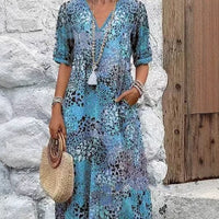 Dara Casual Midi Dress with Pockets in Blue