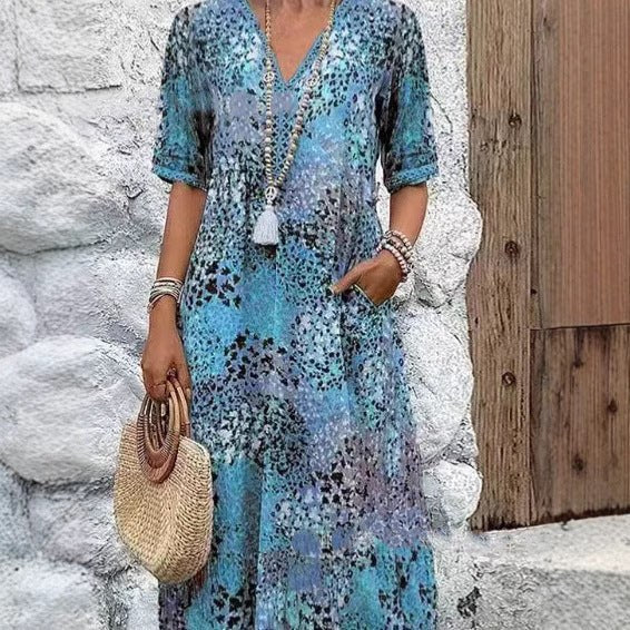 Dara Casual Midi Dress with Pockets in Blue