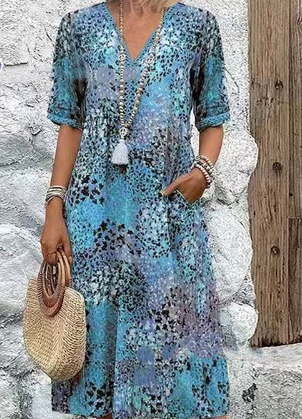 Dara Casual Midi Dress with Pockets in Blue