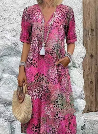 Dara Casual Midi Dress with Pockets in Magenta