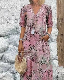 Dara Casual Midi Dress with Pockets in Pink