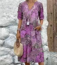 Dara Casual Midi Dress with Pockets in Purple