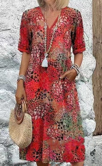 Dara Casual Midi Dress with Pockets in Watermelon