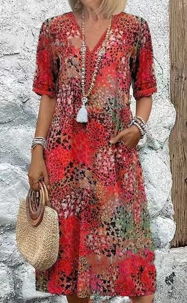 Dara Casual Midi Dress with Pockets in Watermelon