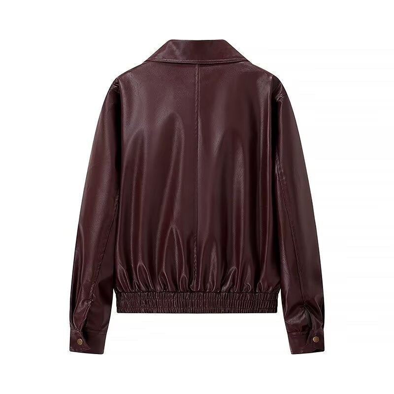 Dara Leather Jacket with Zip Front in Dark Red