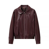 Dara Leather Jacket with Zip Front in Dark Red