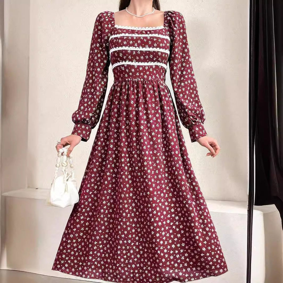 Dara Maxi Dress with Puff Sleeve in Wine Red