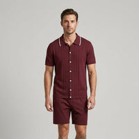 Dario Pointelle Knit Two-Piece Set in Maroon
