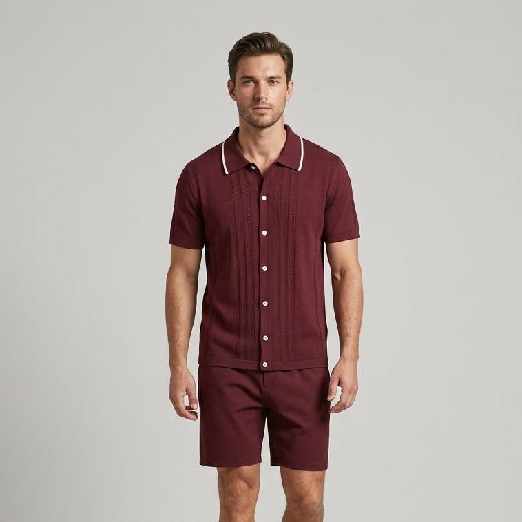 Dario Pointelle Knit Two-Piece Set in Maroon