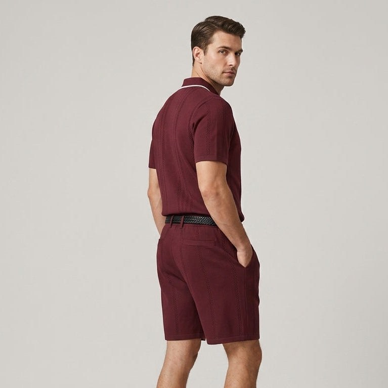 Dario Pointelle Knit Two-Piece Set in Maroon