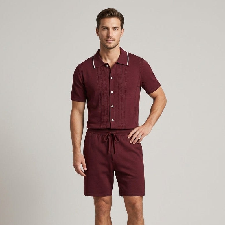 Dario Pointelle Knit Two-Piece Set in Maroon