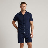 Dario Pointelle Knit Two-Piece Set in Navy Blue