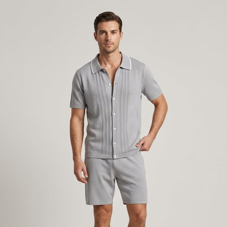 Dario Pointelle Knit Two-Piece Set in Slate Gray