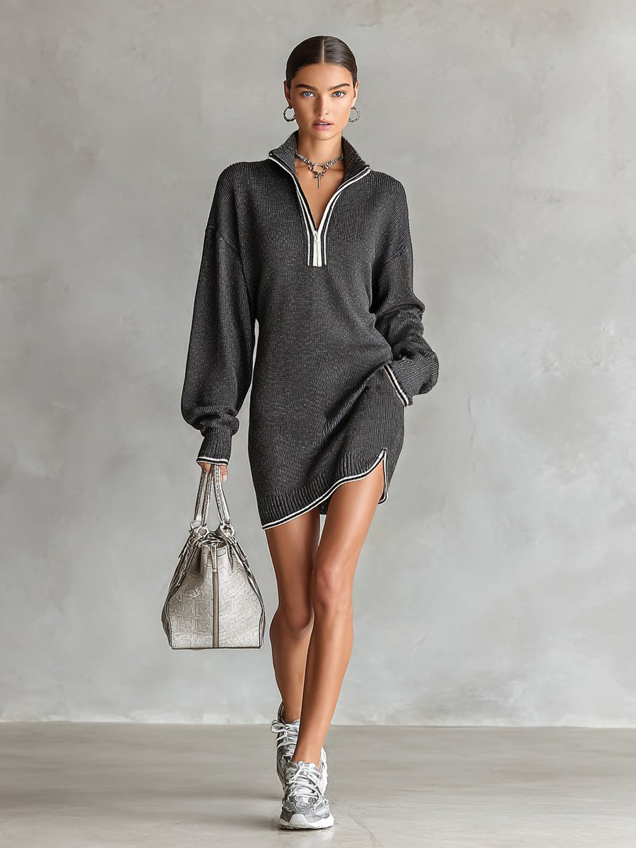 Darvelle Women's Knit Mini Dress Long Sleeve in Grey