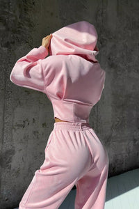 Darvina Women's Hooded Zip Jumpsuit Set in Pink
