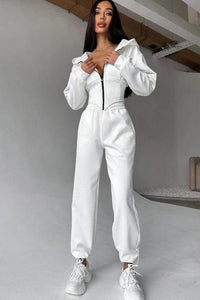 Darvina Women's Hooded Zip Jumpsuit Set in White