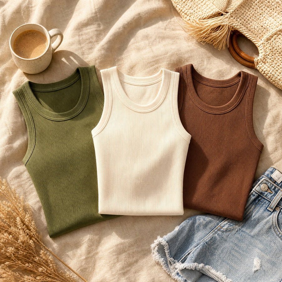 Dawnara Women's Built-In Bra Ribbed Tank Top